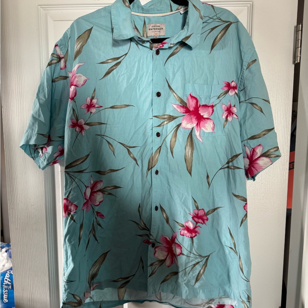 Quiksilver Teal Floral Button Down Shirt